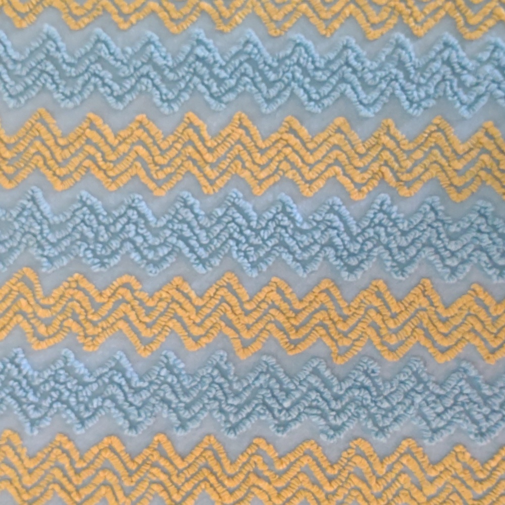 Groovy Vintage Blue and Yellow Chevron Chenille Blanket